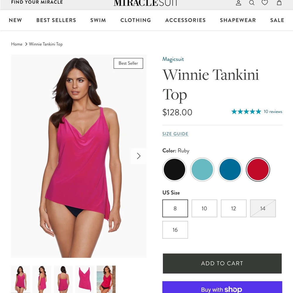 Magicsuit Ruby Tankini Top size 8